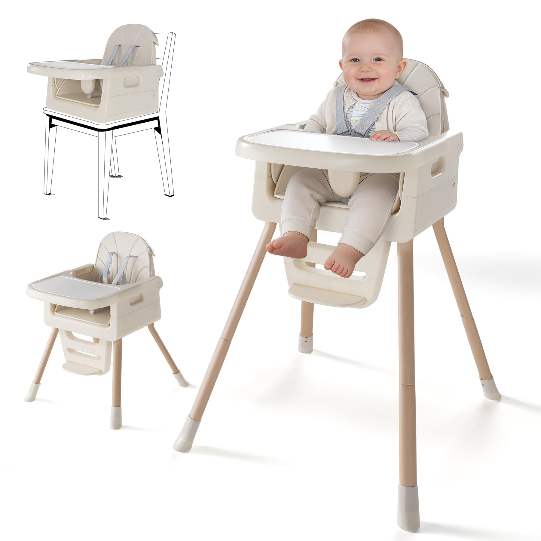 EverKiddo high chair folded compact for easy storage and travel.