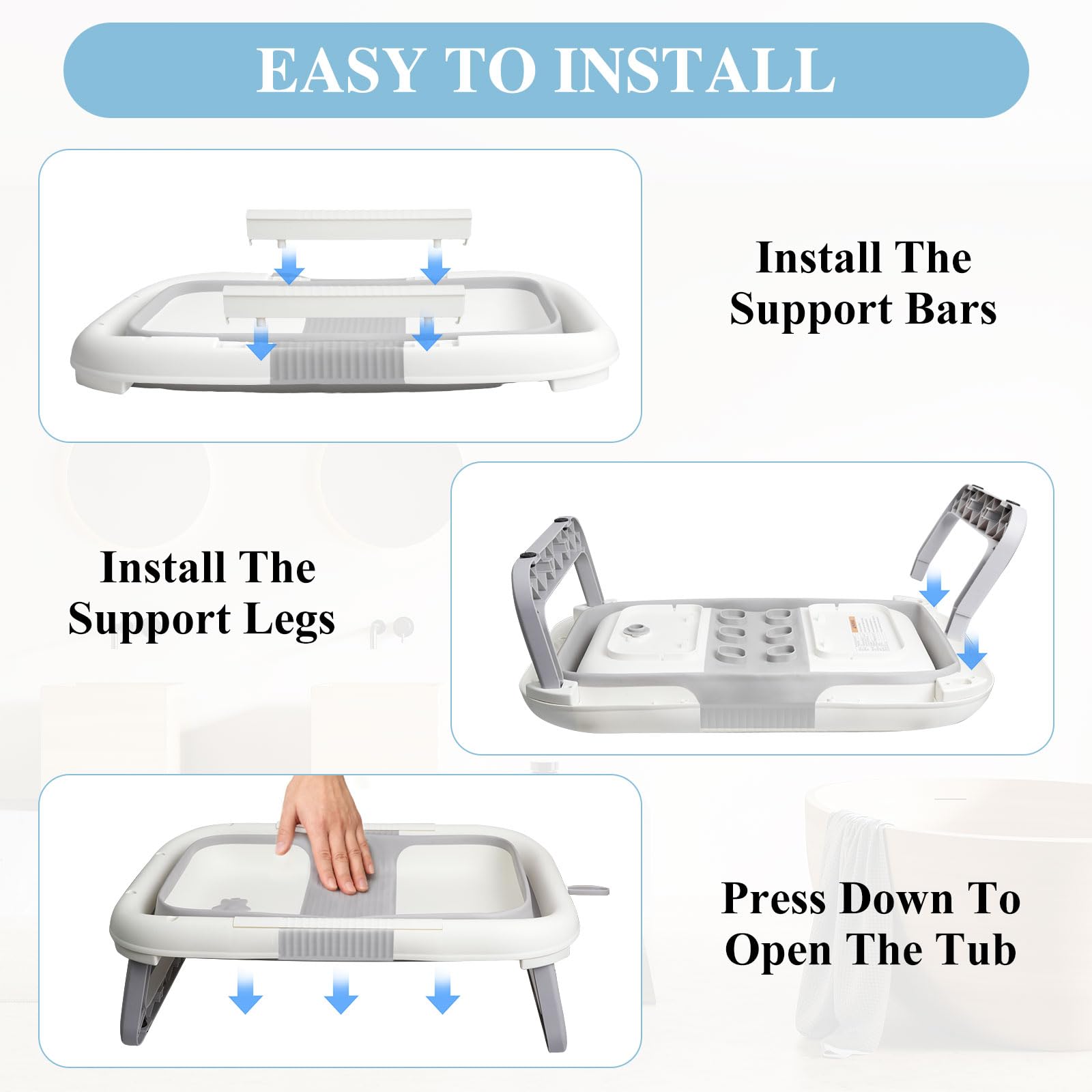 EverKiddo bath-time setup with storage and hang-dry option.
