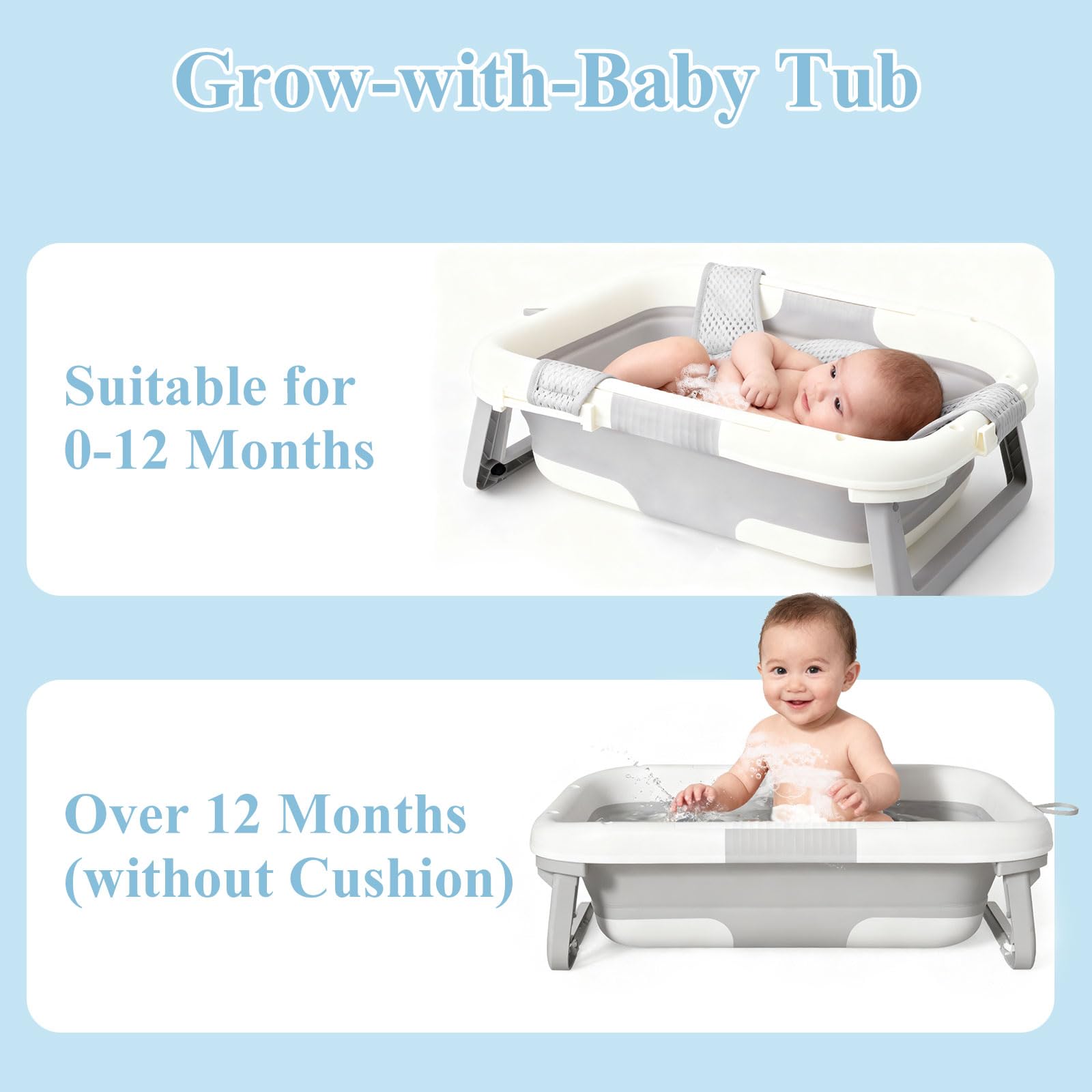 EverKiddo collapsible baby bathtub extended frame ready for comfortable baths.