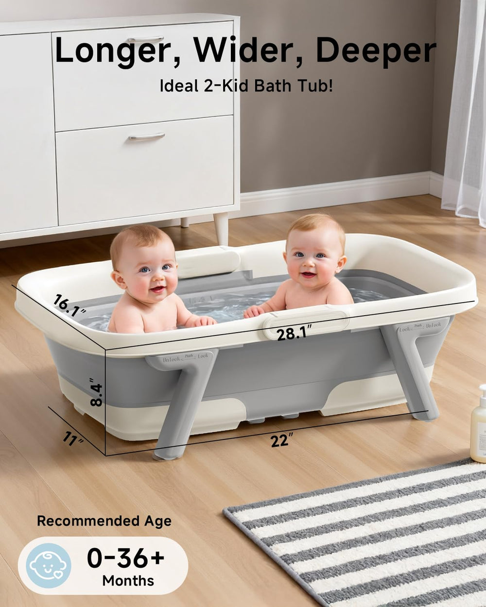 EverKiddo collapsible baby bathtub with detachable cushion supports head and neck