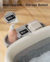 EverKiddo collapsible baby bathtub thermometer display shows water temperature for safe baths