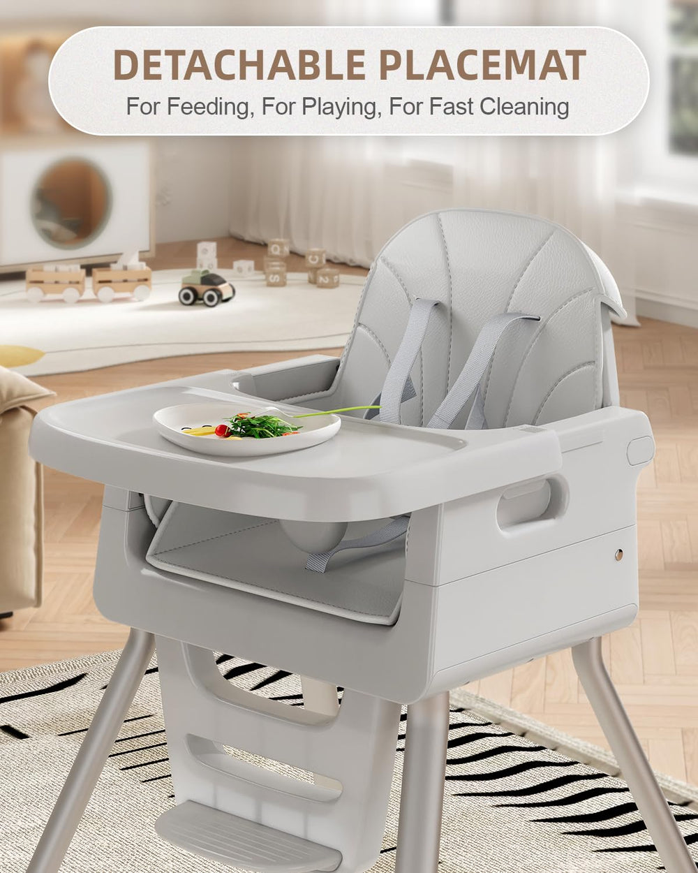 EverKiddo high chair adjustable-tray enables easy at-table feeding setup.