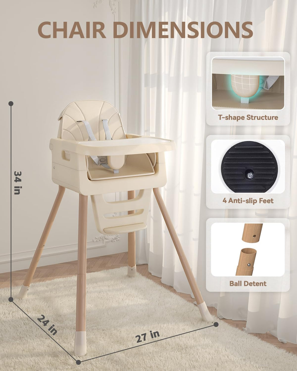 EverKiddo high chair dishwasher-safe tray simplifies cleanup after meals.