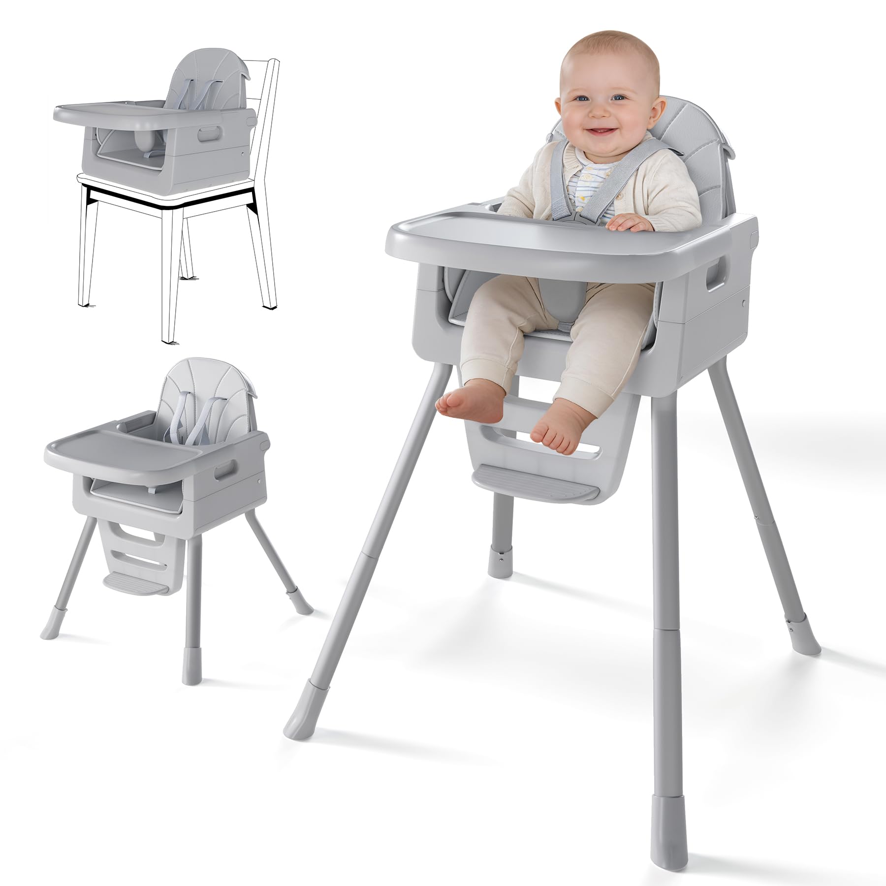 EverKiddo high chair foldable compact-storage for small spaces and on-the-go use.