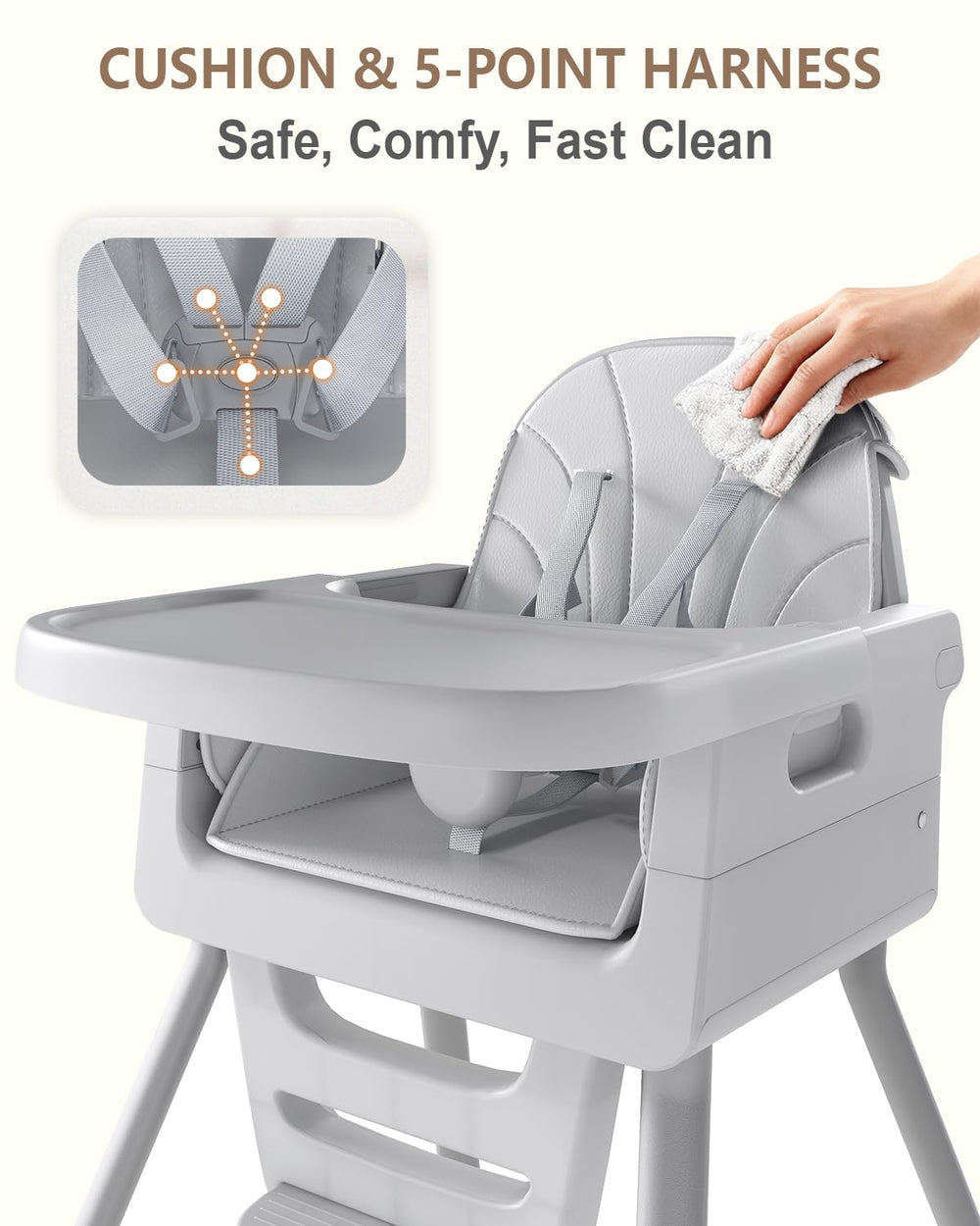 EverKiddo high chair machine-washable-seat simplifies post-meal cleanup.