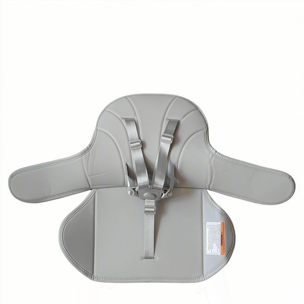 EverKiddo high chair pad in grey on chair with secure fit and easy cleanup
