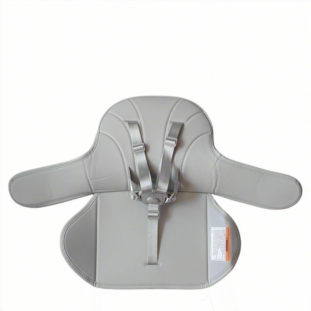 EverKiddo high chair pad in grey on chair with secure fit and easy cleanup