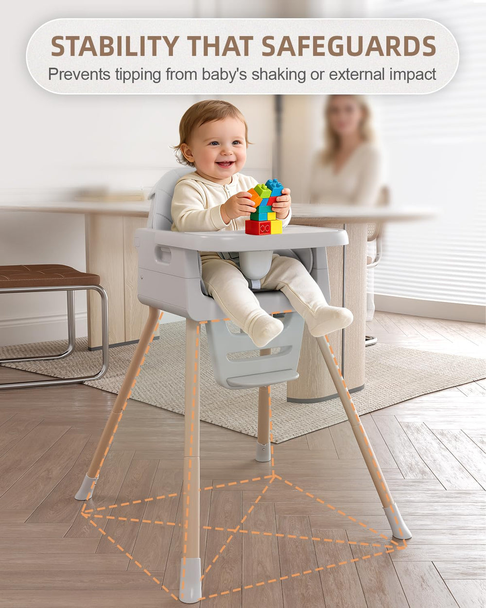 EverKiddo high chair soft cushioned seat provides cozy seating during meals.