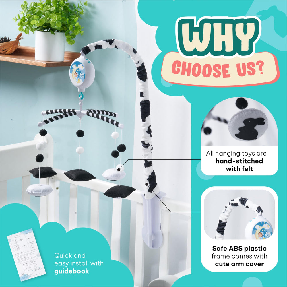 EverLove Montessori Mobile crib clip demonstrates universal fit for standard rails.