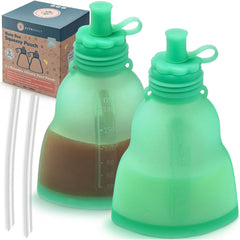 Everusely reusable baby food pouch green two-pack front view for mess-free meals