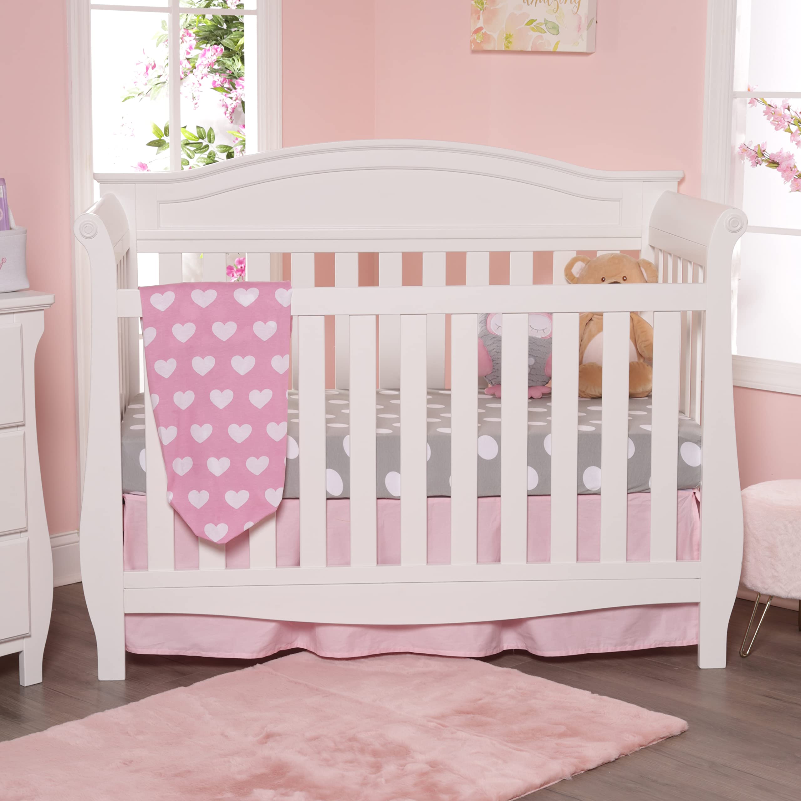 Everyday Kids 2pack fitted crib sheets, gray polka dots, resist fading for lasting color