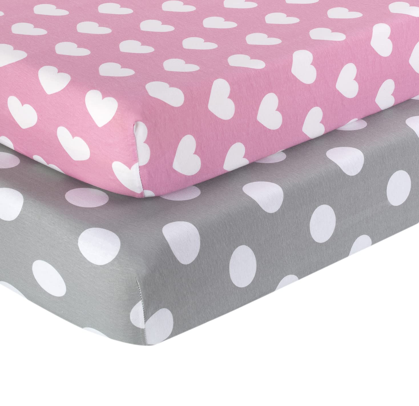Everyday Kids 2pack fitted crib sheets, pink hearts, offer soft baby sleep comfort