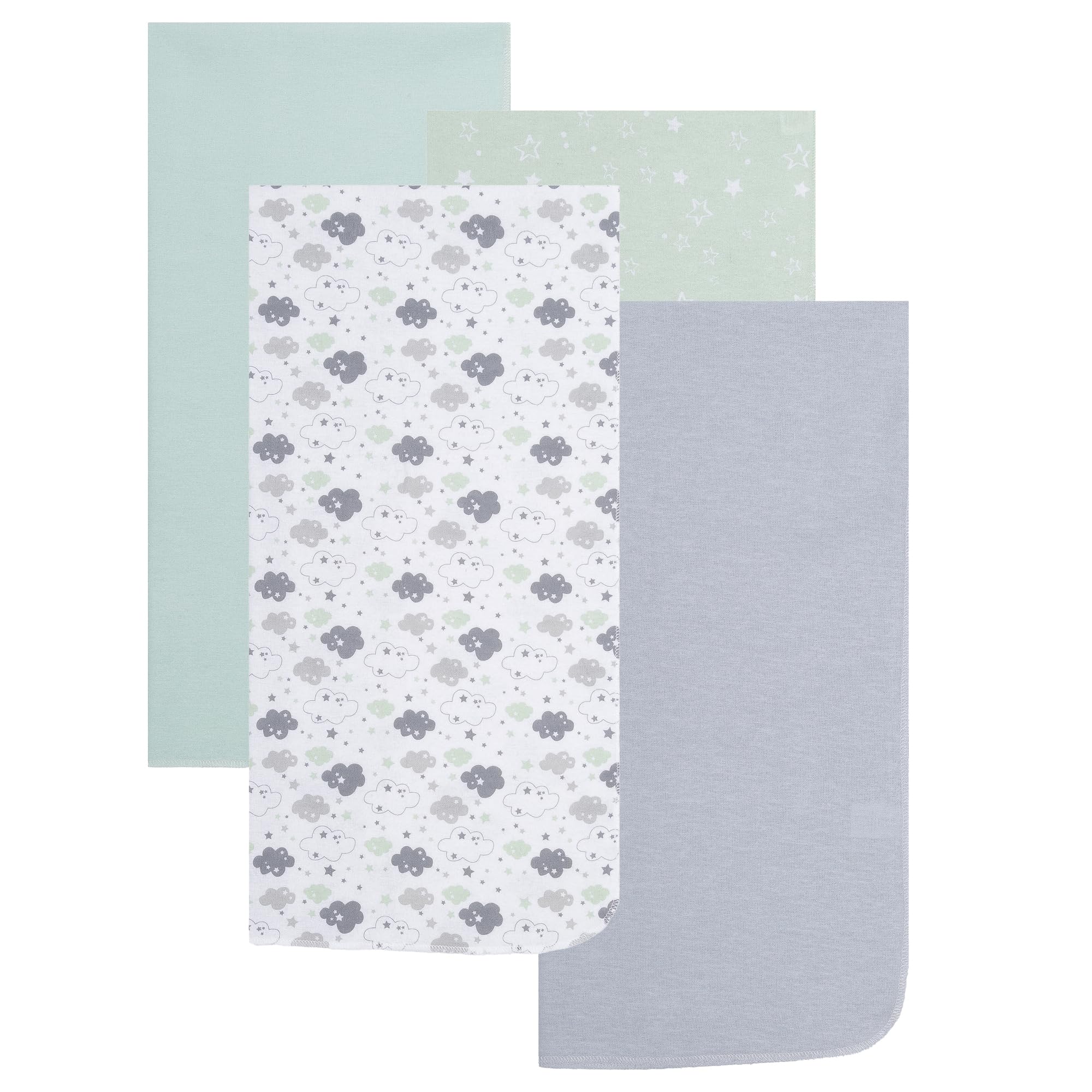Everyday Kids 4-pack soft flannel blankets with cloud patterns deliver cozy newborn warmth.