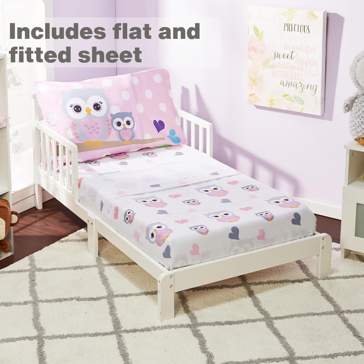 Everyday Kids 4-piece set packaging image highlighting durable toddler bedding