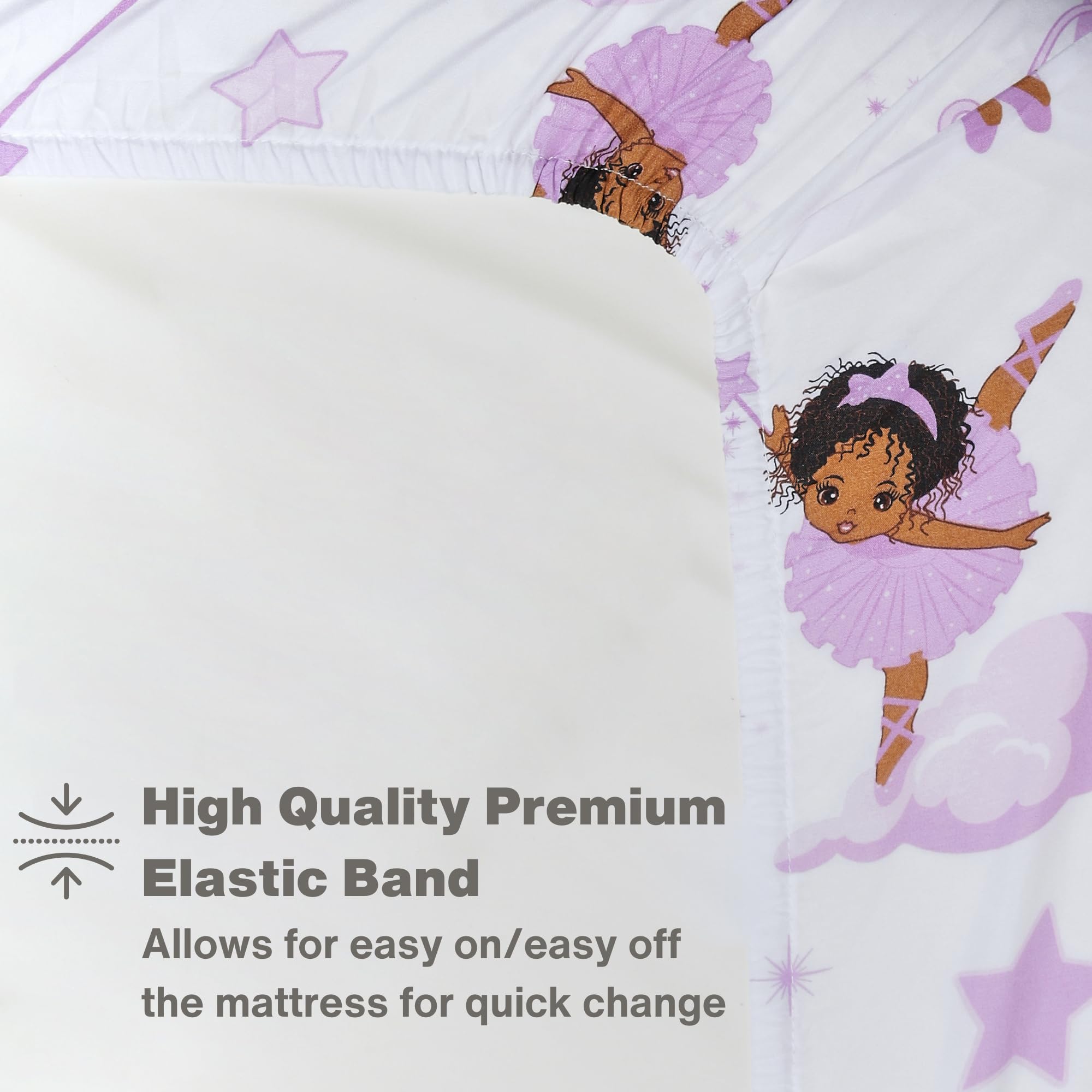 8-inch pocket detail on EVERYDAY KIDS African American Ballerina Toddler Sheets Set for secure fit