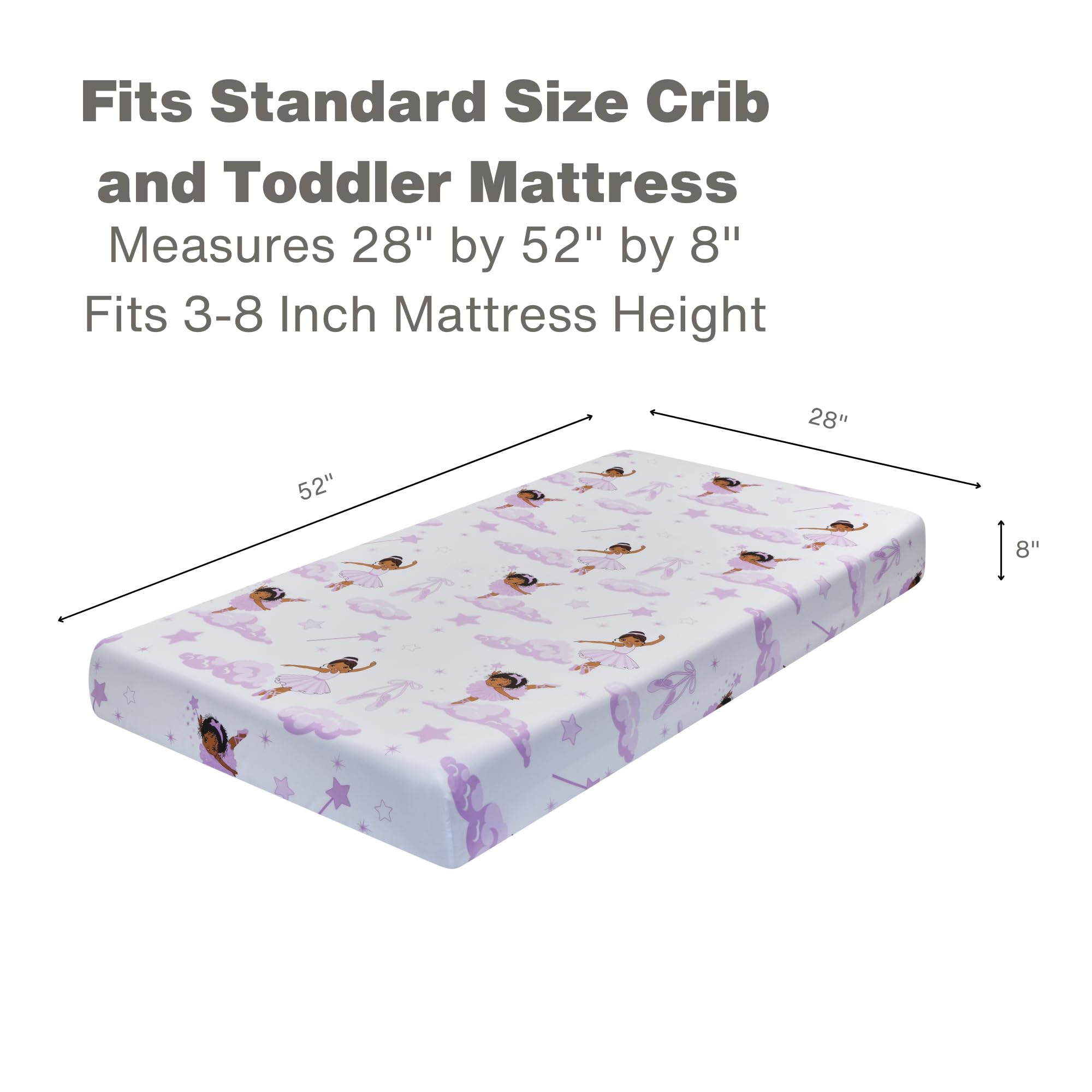 Bed-ready fitted sheet from EVERYDAY KIDS African American Ballerina Toddler Sheets Set with 8-inch pocket