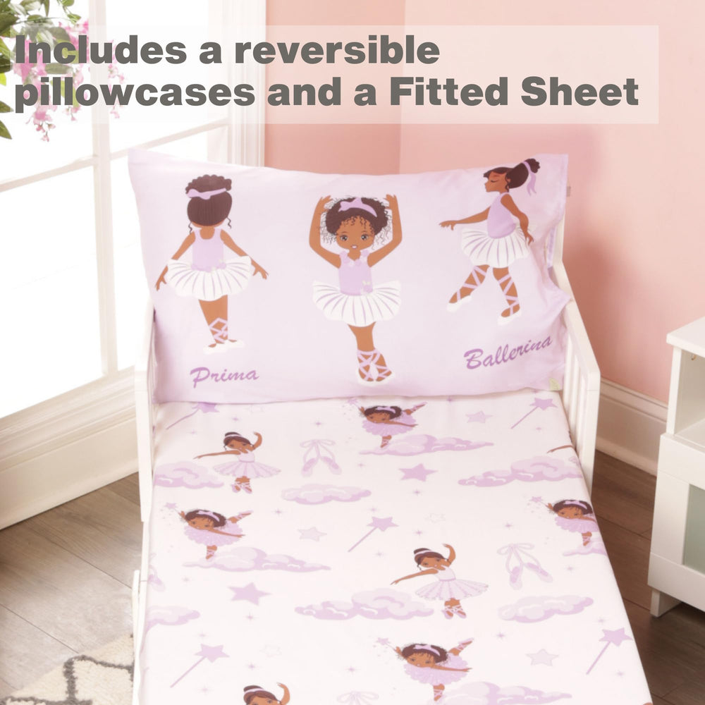 Brand packaging of EVERYDAY KIDS African American Ballerina Toddler Sheets Set showing family-owned identity