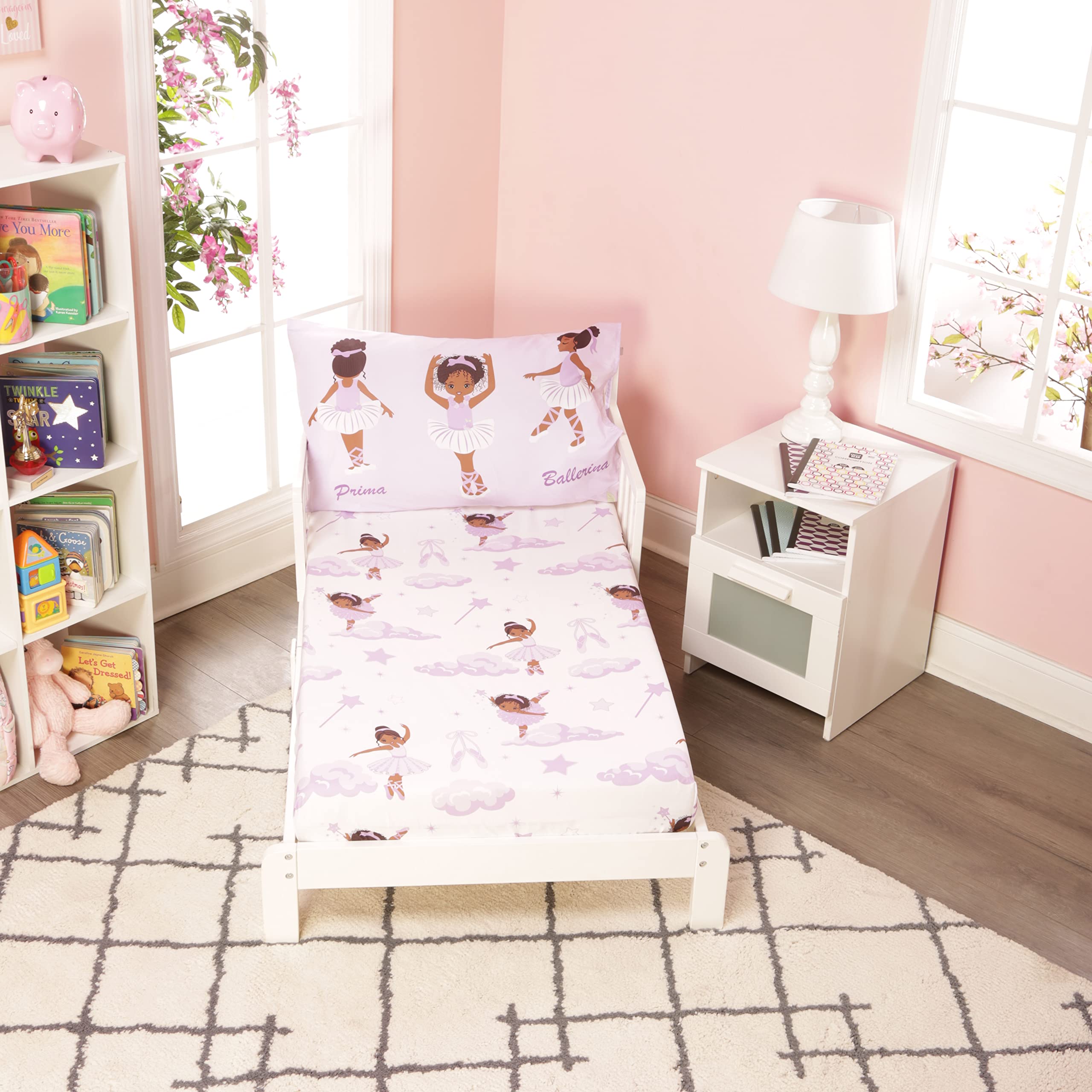 EVERYDAY KIDS African American Ballerina Toddler Sheets Set fabric closeup shows soft microfiber for gentle sleep