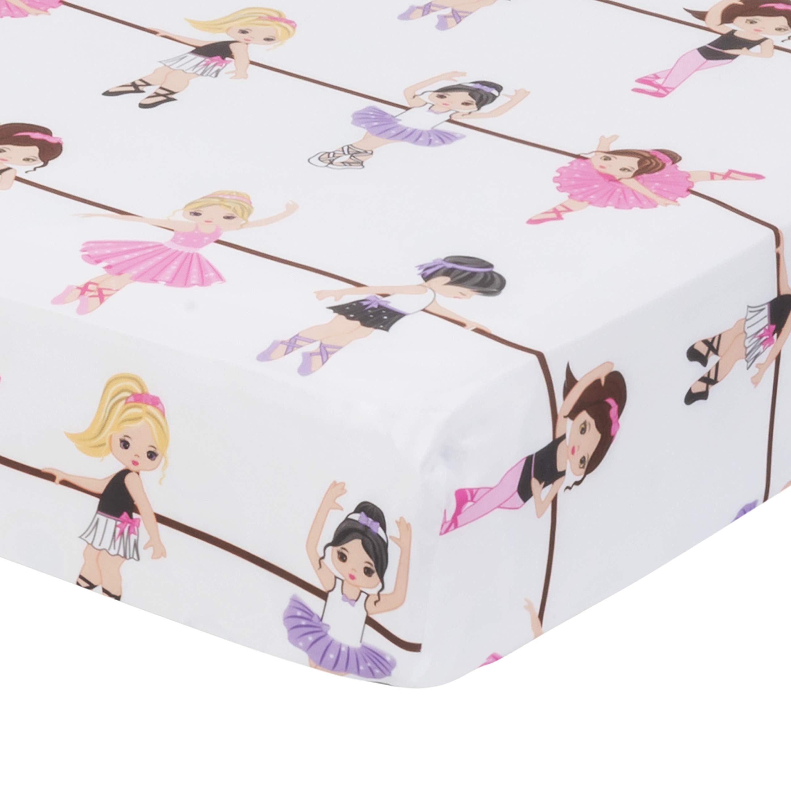 Everyday Kids Ballerina Pink crib sheet in use on crib mattress