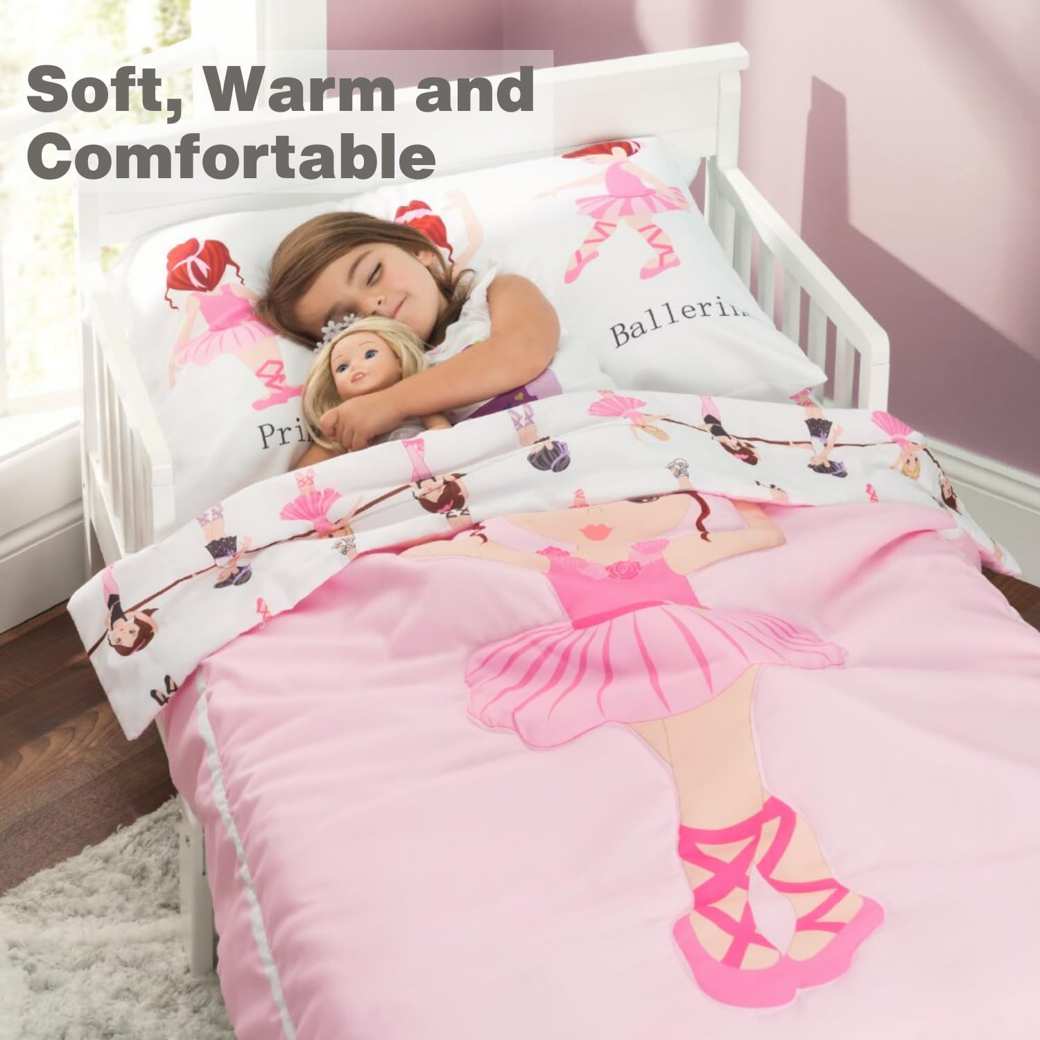 EVERYDAY KIDS Born to Dance Ballerina fitted sheet provides secure standard toddler fit.