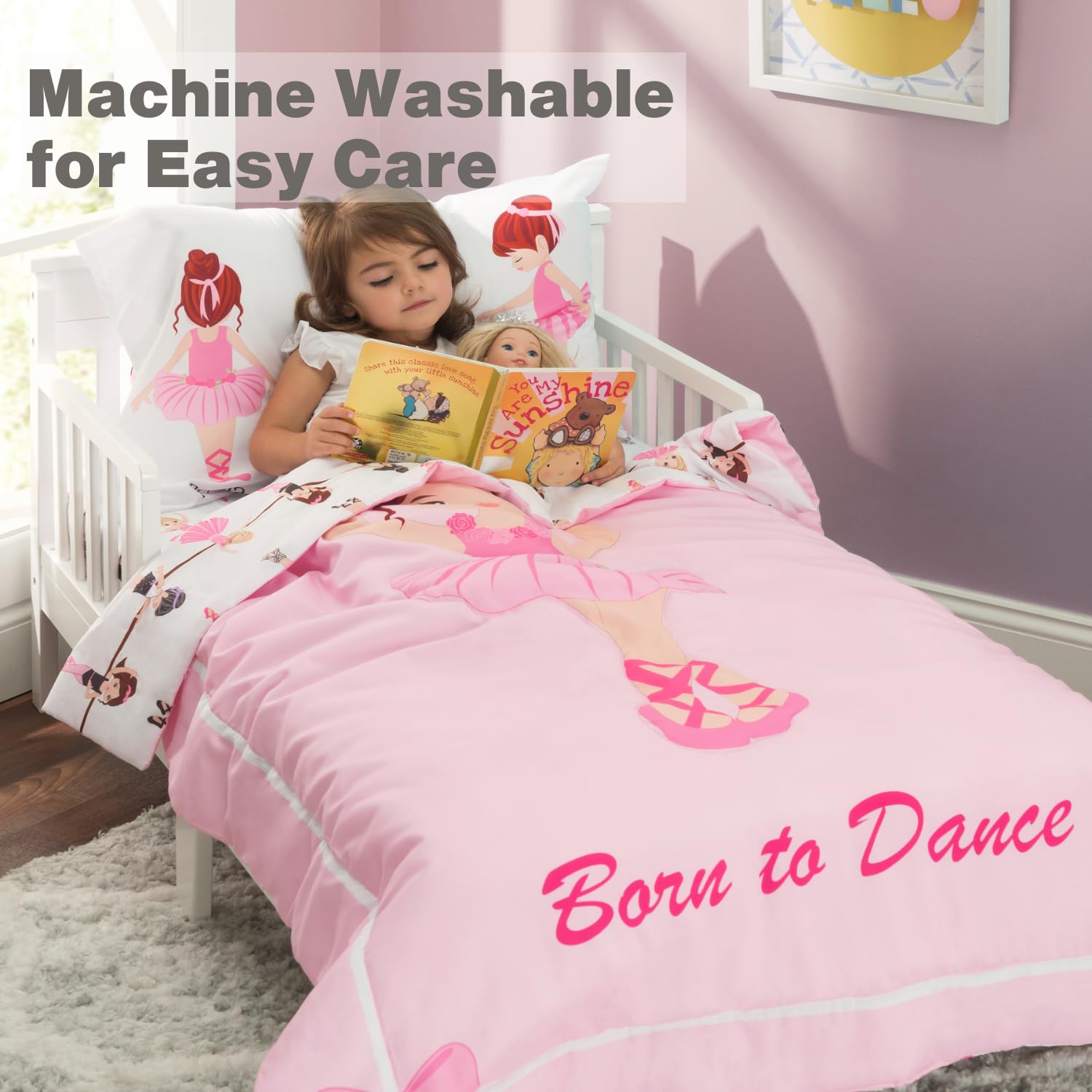 EVERYDAY KIDS Born to Dance Ballerina reversible pillowcase offers dual design options.