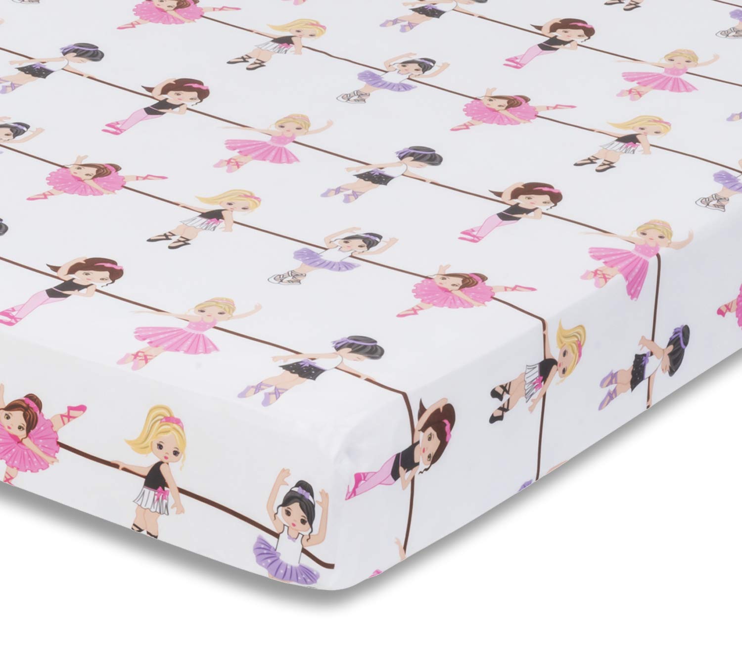 Everyday Kids Born to Dance crib sheet fabric close-up highlights soft microfiber for cozy sleep.