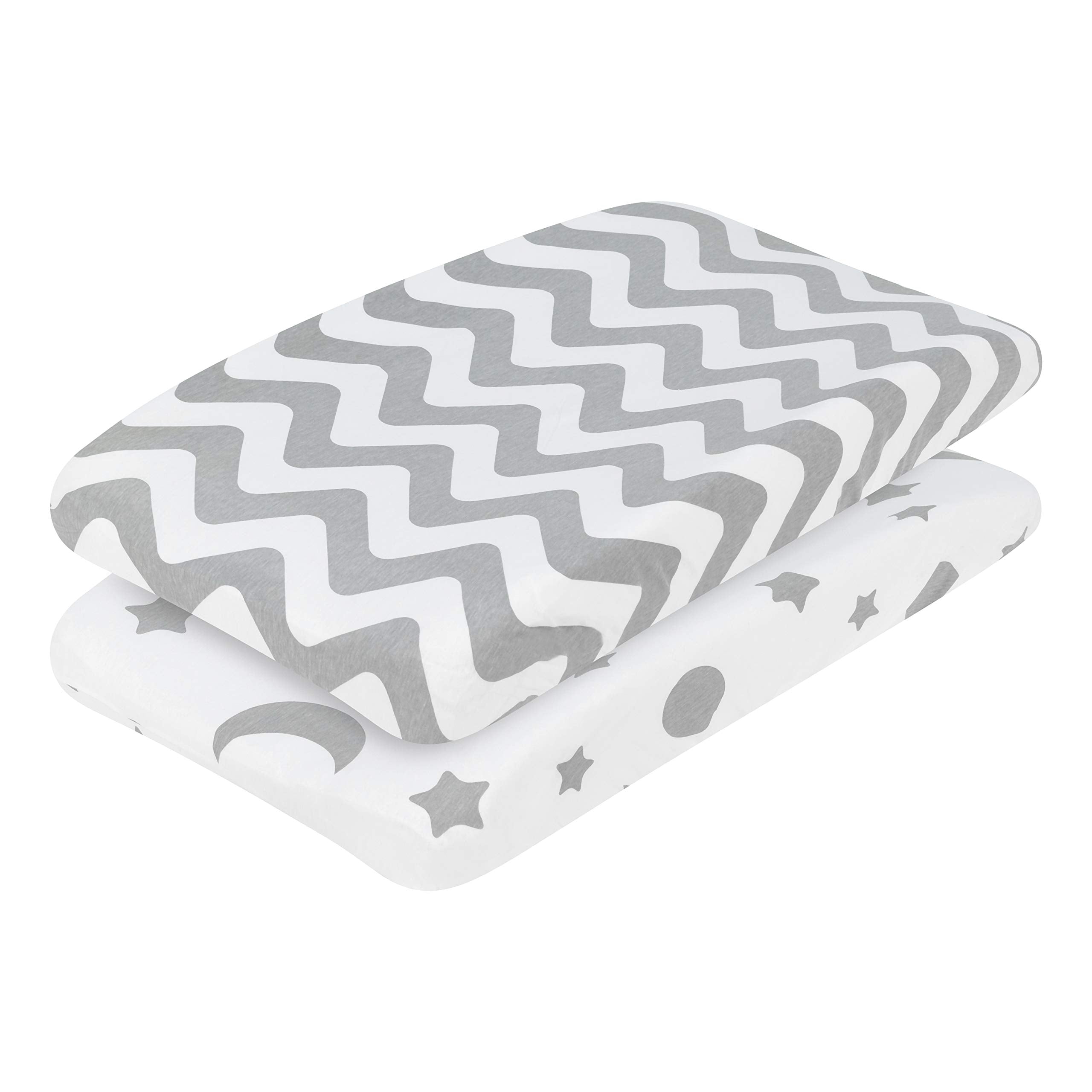Everyday Kids Moon and Stars changing pad cover; soft breathable jersey knit for diaper changes.