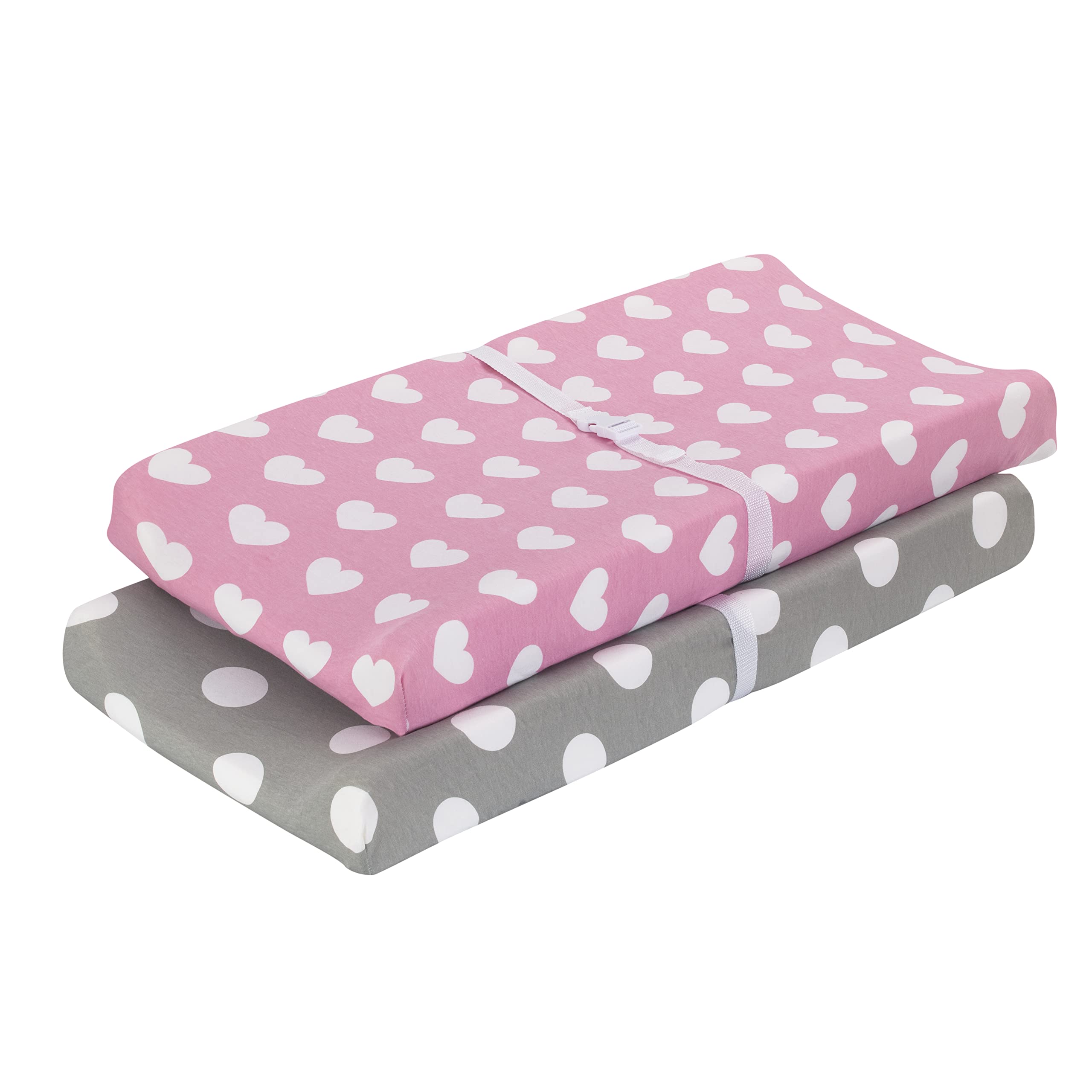 EVERYDAY KIDS changing pad cover gray dots closeup shows soft, breathable fabric for baby changes