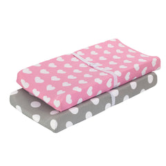EVERYDAY KIDS changing pad cover gray dots closeup shows soft, breathable fabric for baby changes