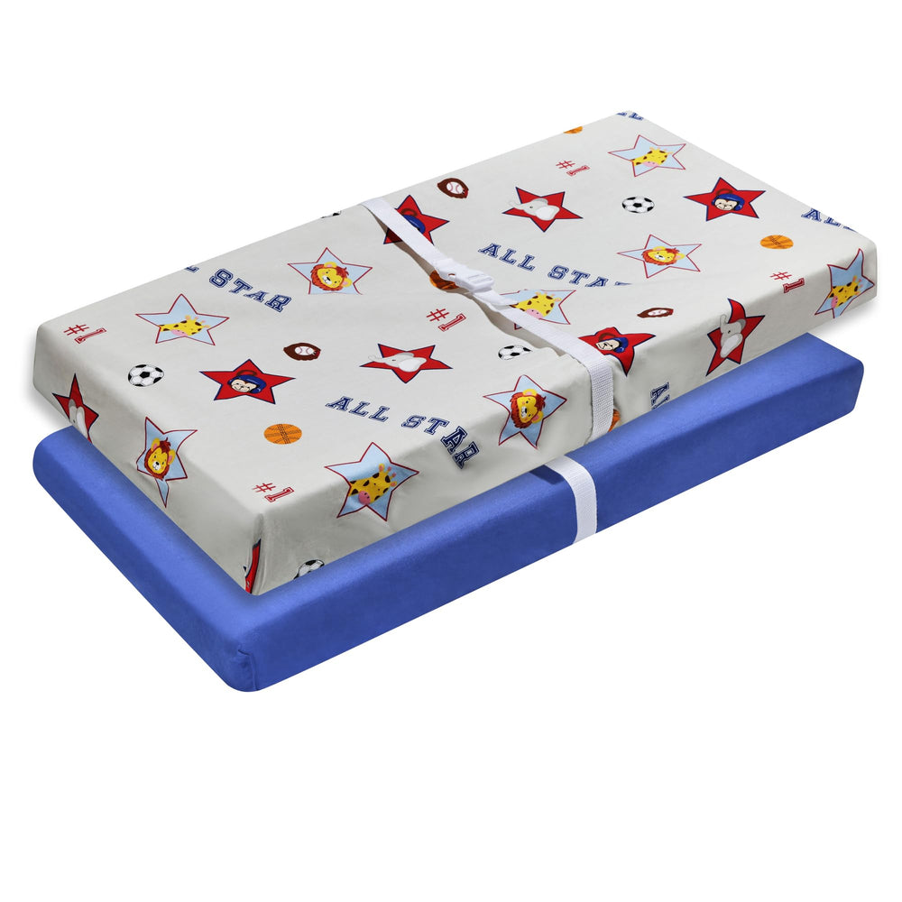 EVERYDAY KIDS changing pad cover solid blue for a calm, breathable diaper change.