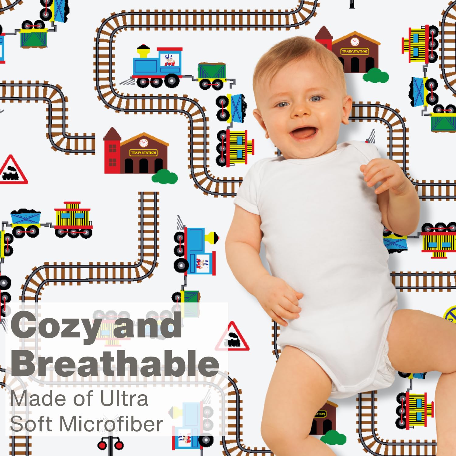 Everyday Kids choo choo train design nursery photo emphasizes playful sleep space.