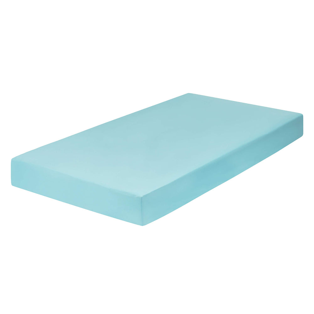 Everyday Kids crib mattress 52x28 fit closeup with snug elastic trim.