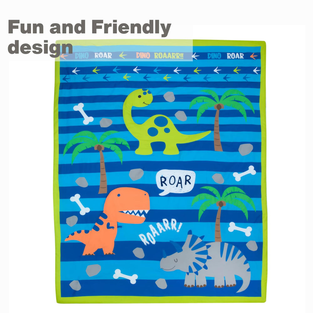 EVERYDAY KIDS roaring dinosaurs bedroom setup brightens a kid's sleep space.