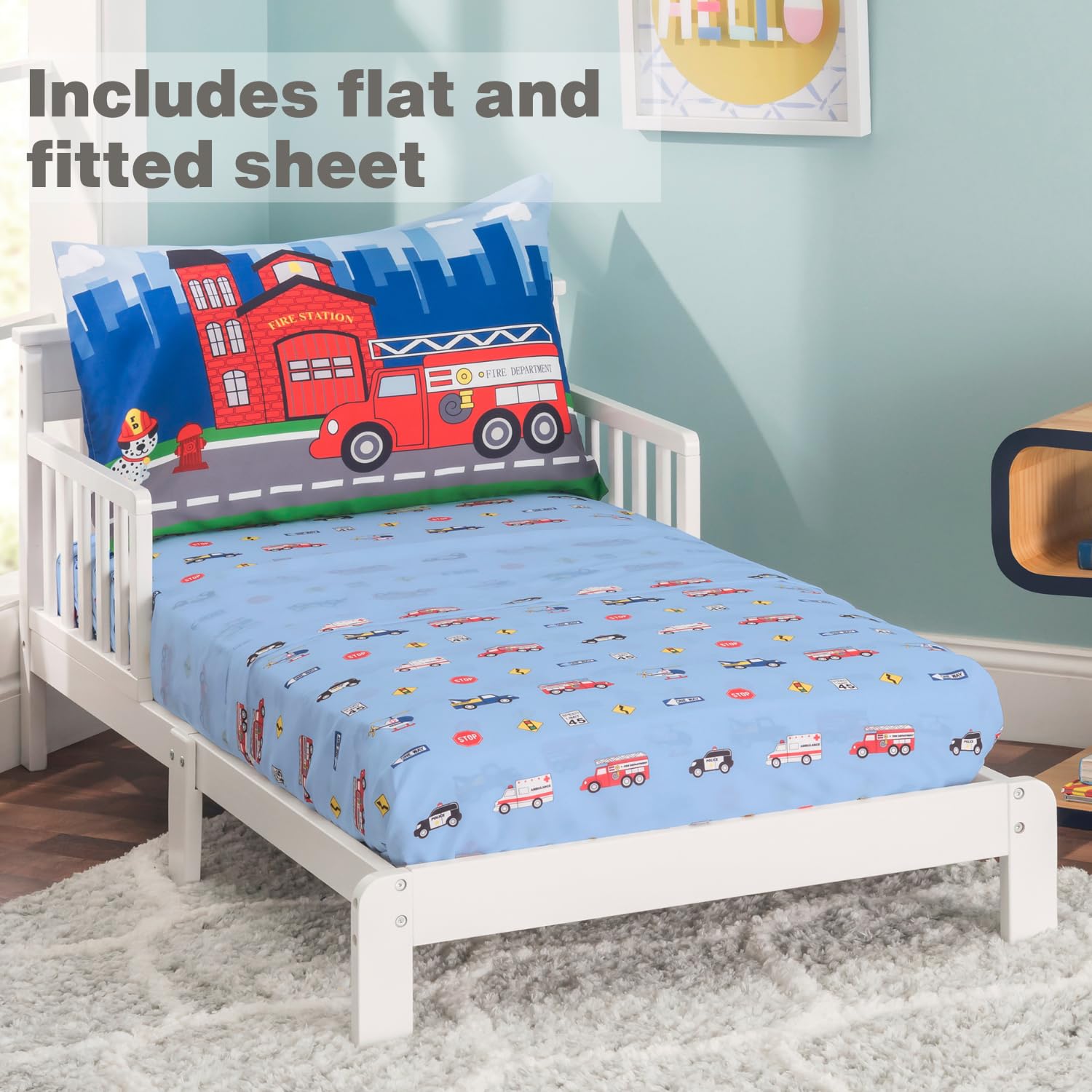 Everyday Kids fire-police-rescue reversible pillowcase offers two looks for bedtime