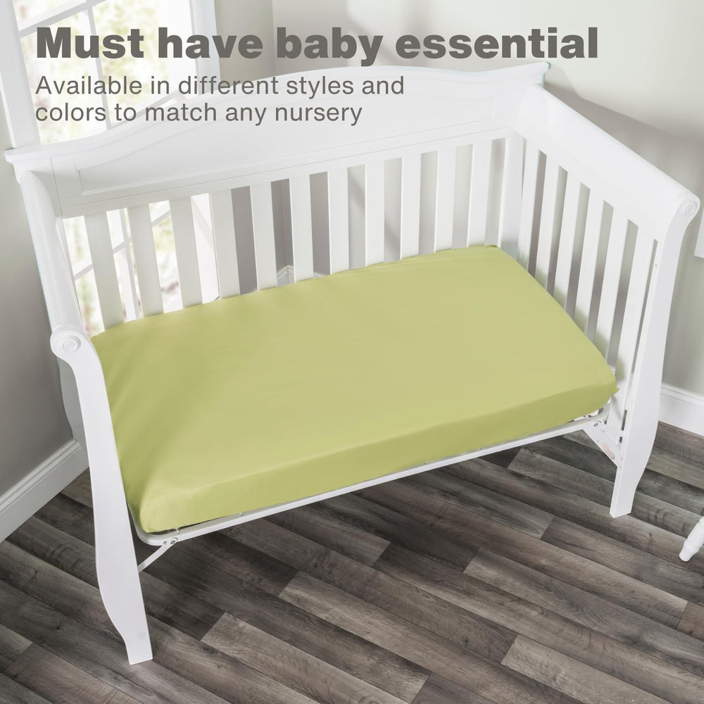 Everyday Kids fitted crib sheet elastic trim demonstrates secure four-side fit for crib mattresses.