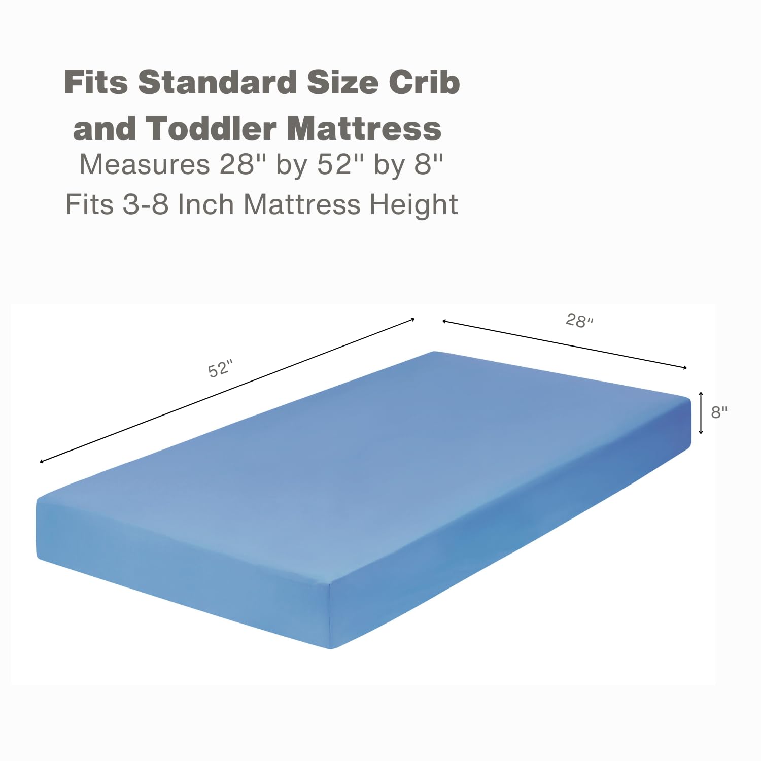Everyday Kids fitted crib sheet features elastic trim for secure, easy-to-change bedding.