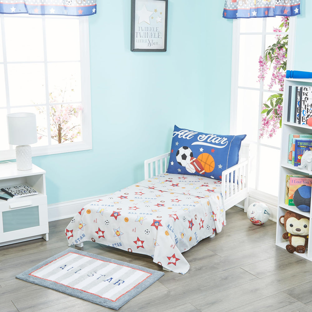 EVERYDAY KIDS Jungle Sports fitted sheet secures a snug eight inch pocket.