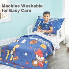 EVERYDAY KIDS Jungle Sports flat sheet highlights breathable cotton percale.