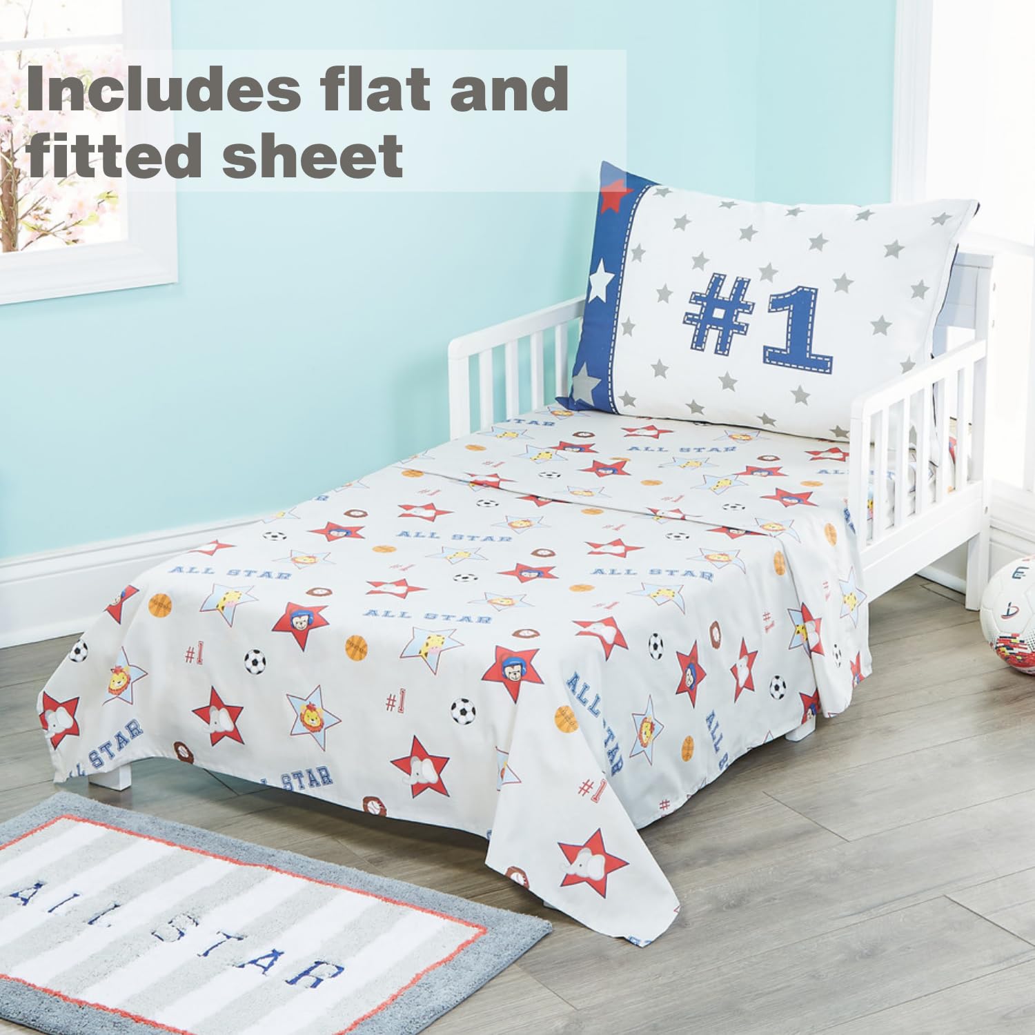 EVERYDAY KIDS Jungle Sports reversible pillowcase ensures durable, easy-care comfort.