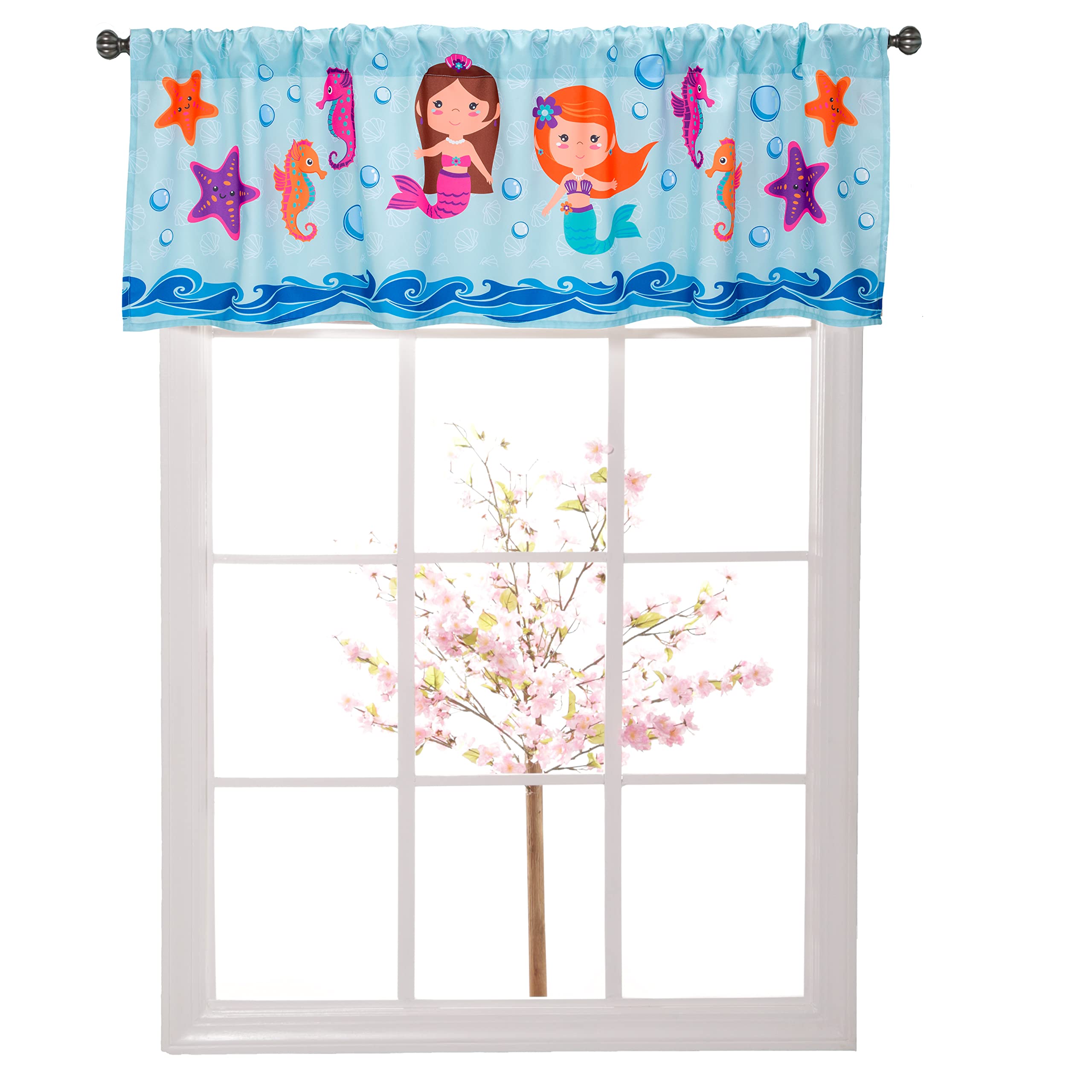 EVERYDAY KIDS Mermaid valance 3-inch rod pocket enables quick, secure hanging on a rod.