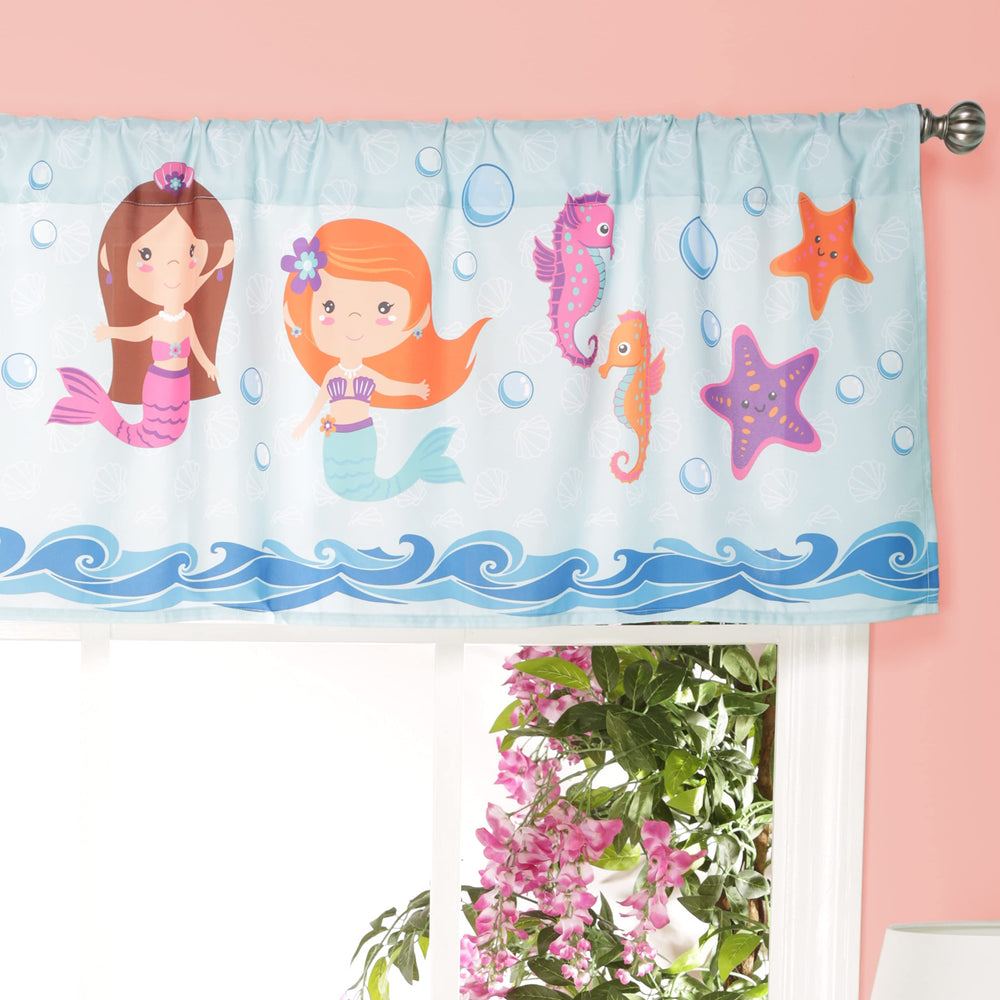 EVERYDAY KIDS Mermaid valance sea-creatures detail enhances nursery sea-themed decor with whimsy.