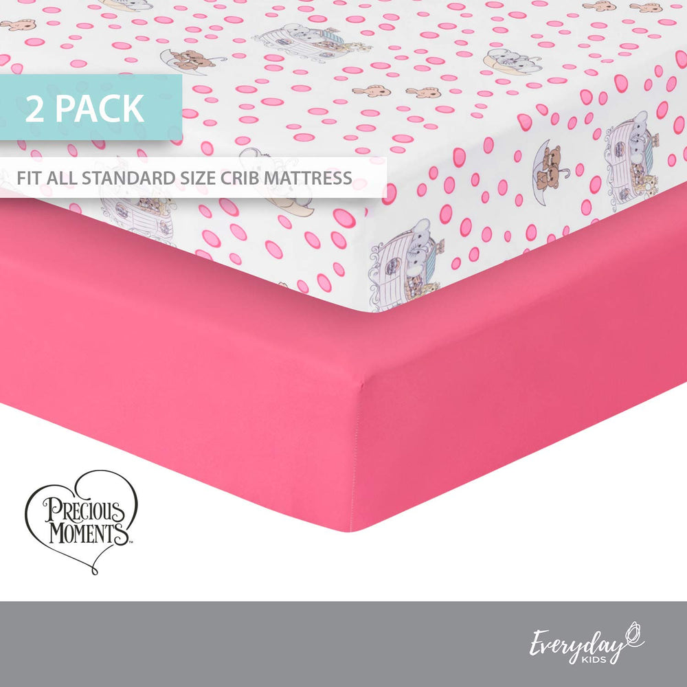 Everyday Kids Noah's Ark solid pink sheet provides easy laundry swaps.
