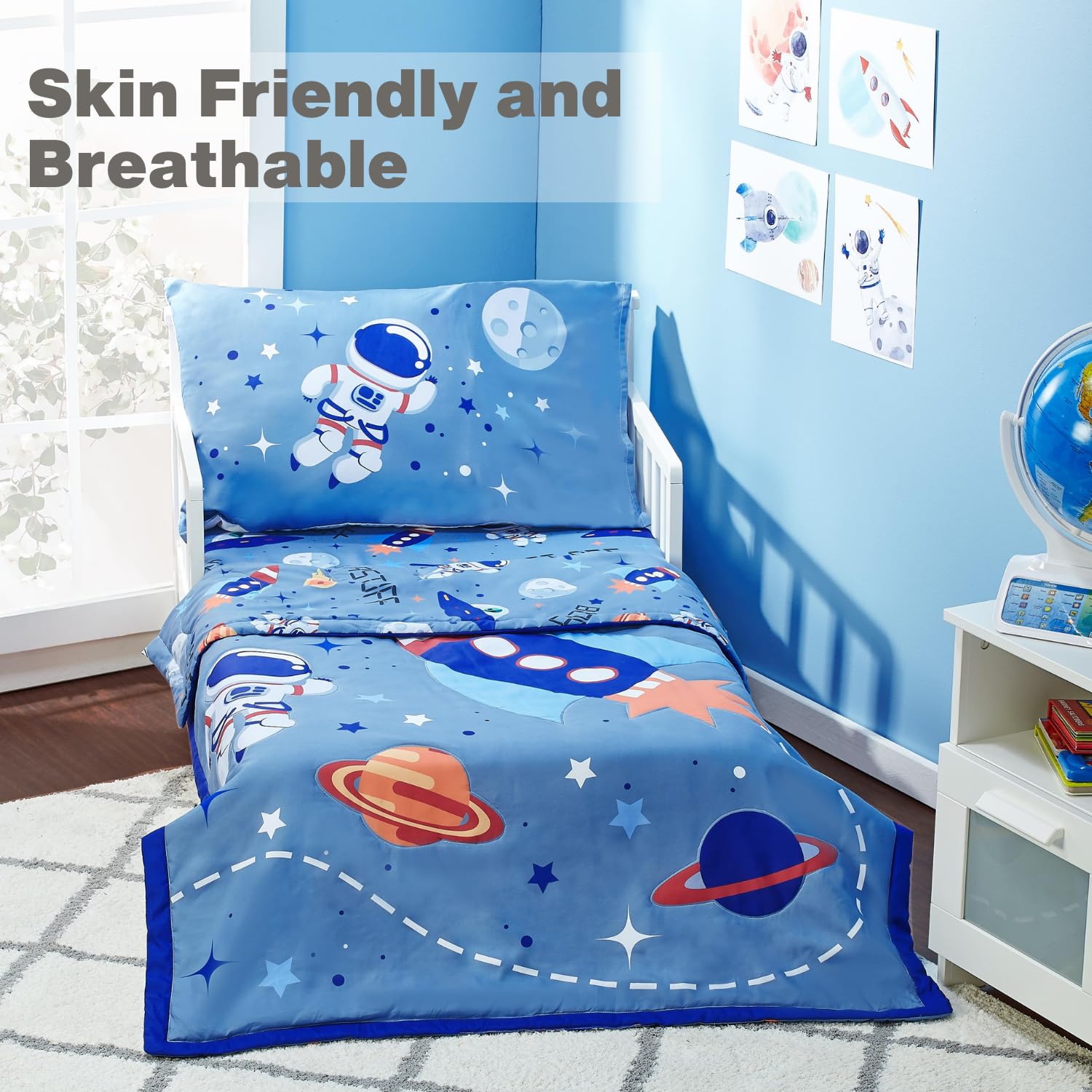 EVERYDAY KIDS outer-space adventures pillowcase reversible offers two looks for easy switching.