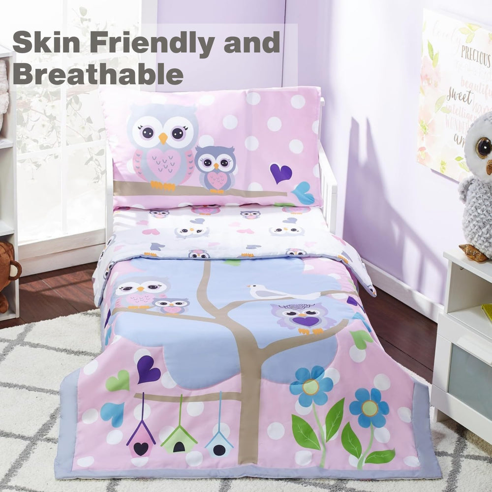 Everyday Kids owls fitted sheet with secure fit on toddler bed