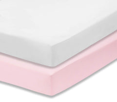 Everyday Kids pink crib sheet shows vibrant color and breathable microfiber for cozy naps.