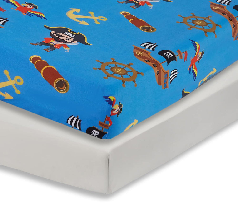 Everyday Kids Pirates Grey crib sheet 2-pack ready for quick nursery changes.