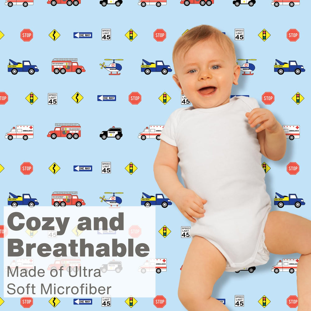 EVERYDAY KIDS police-fire-rescue nursery decor scene with crib sheet accent