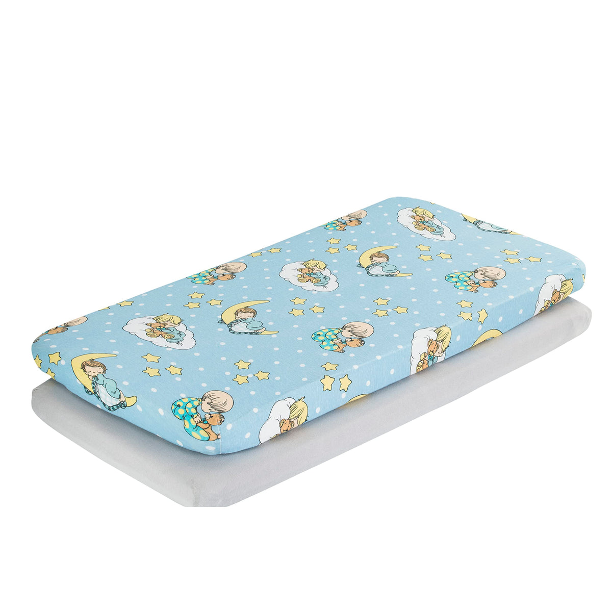EVERYDAY KIDS Precious Moments blue-yellow sheets for a cozy nursery and easy bedtime.