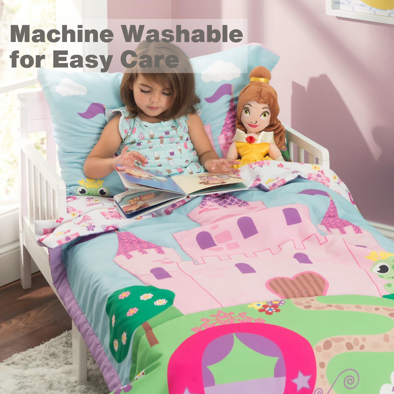 EVERYDAY KIDS Princess Storyland reversible pillowcase highlights dual patterns for playful nights.