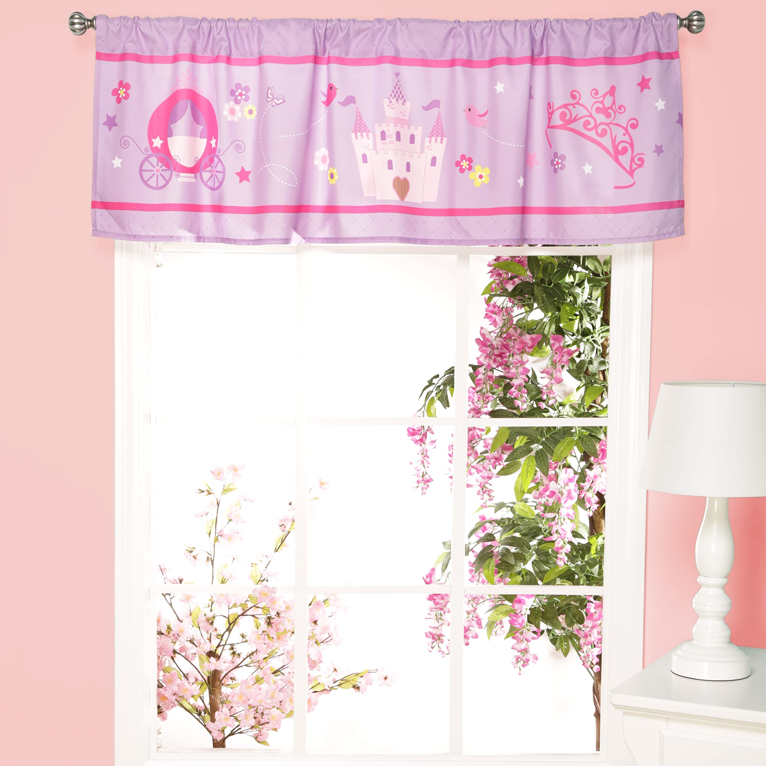 EVERYDAY KIDS princess valance with chariot and castle print for a cheerful toddler room